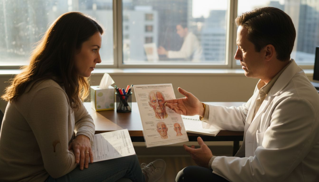 Provider explaining facial anatomy to patient