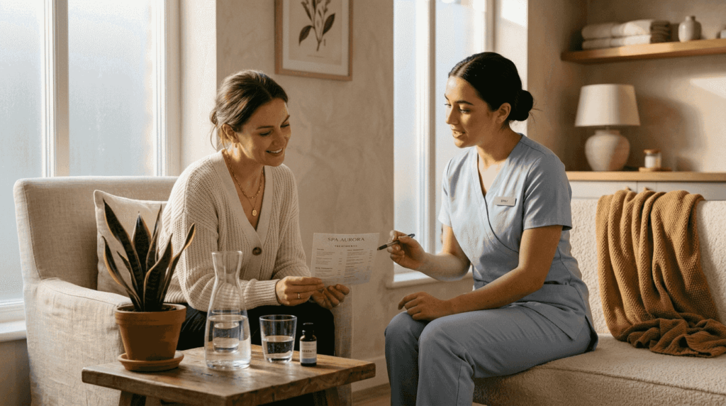 Client and practitioner during spa consultation