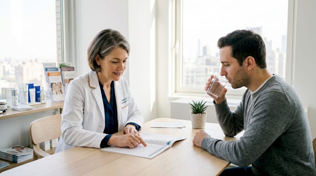 Consultation with dermatologist in medical office