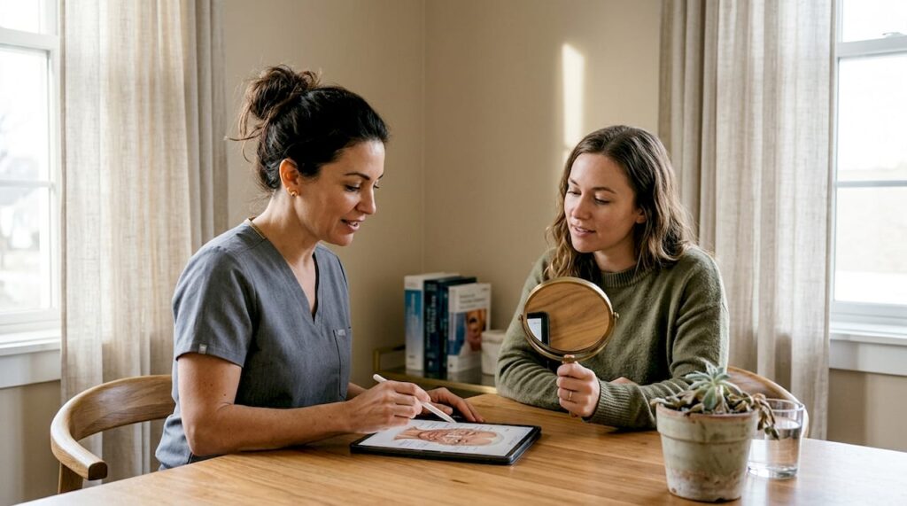 Facial structure consult at clinic table