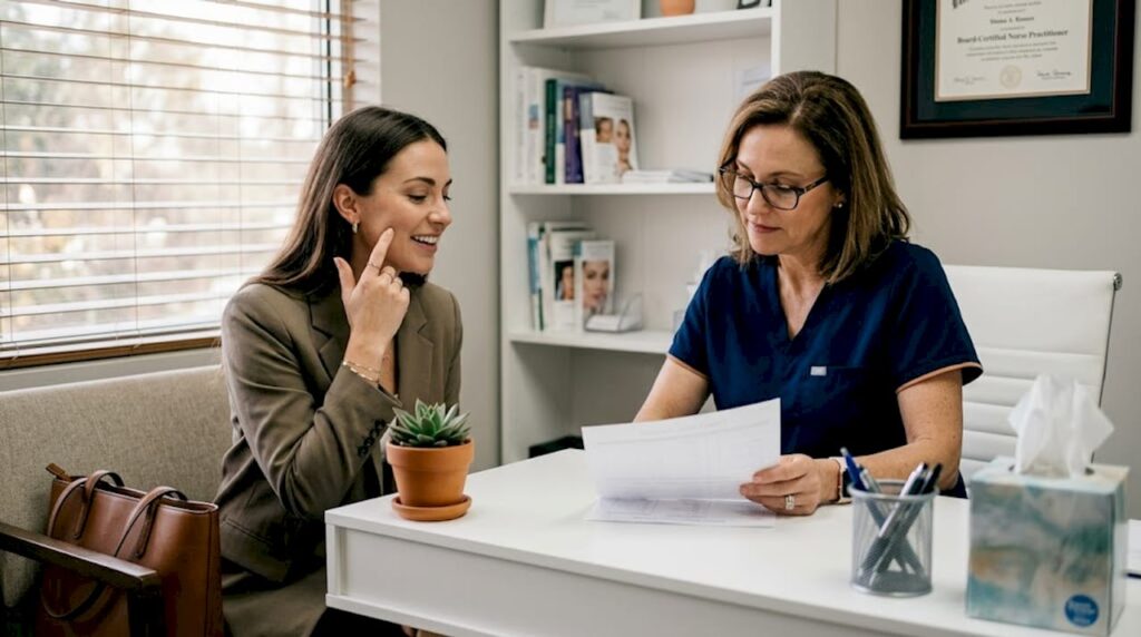 Client discussing injectables with provider